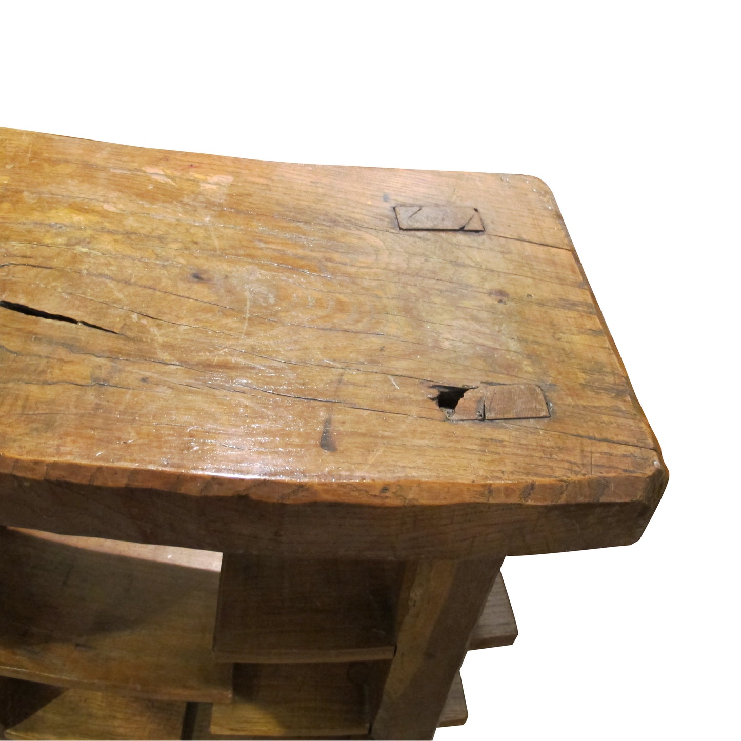 Large Mid-Century Spanish Oak Shelving Unit with Asymmetrical Tiers, 1950s