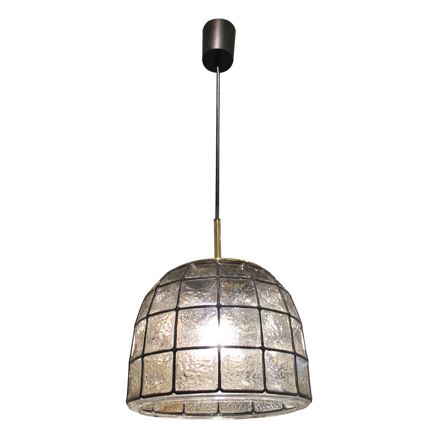 1960s Glashütte Limburg Pendant Light with Textured Glass Dome, German