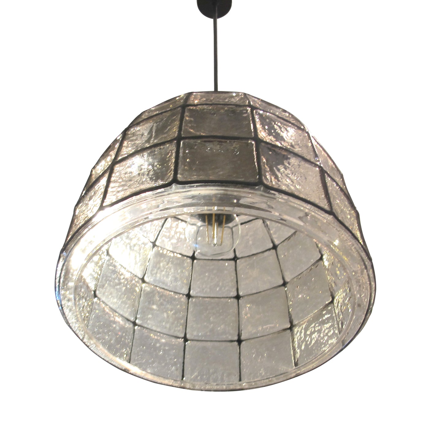 1960s Glashütte Limburg Pendant Light with Textured Glass Dome, German