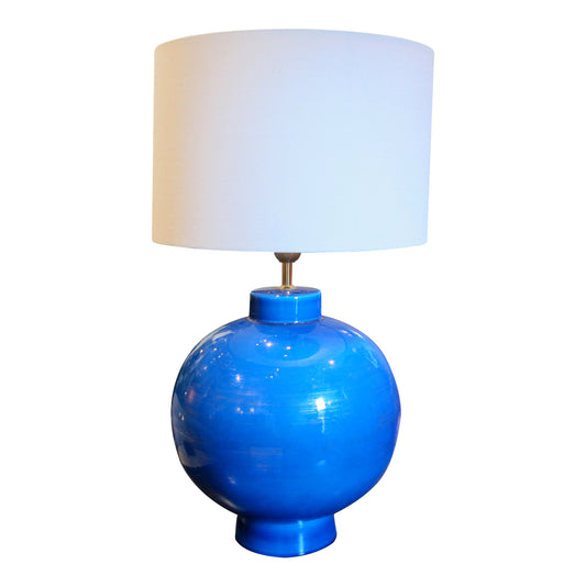 Vintage Blue Ceramic Lamp – Signed L. Drummer, French 1970s