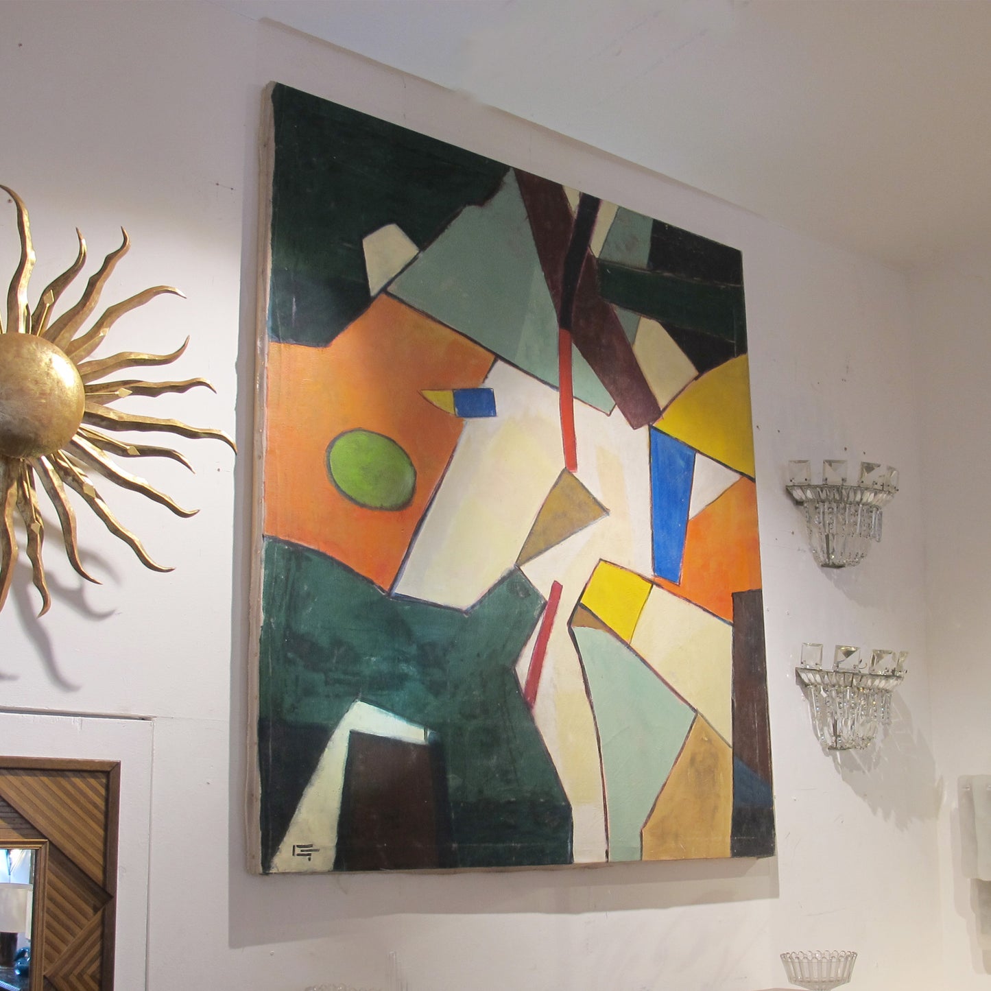1970s Italian Large Abstract Geometric Oil on Canvas