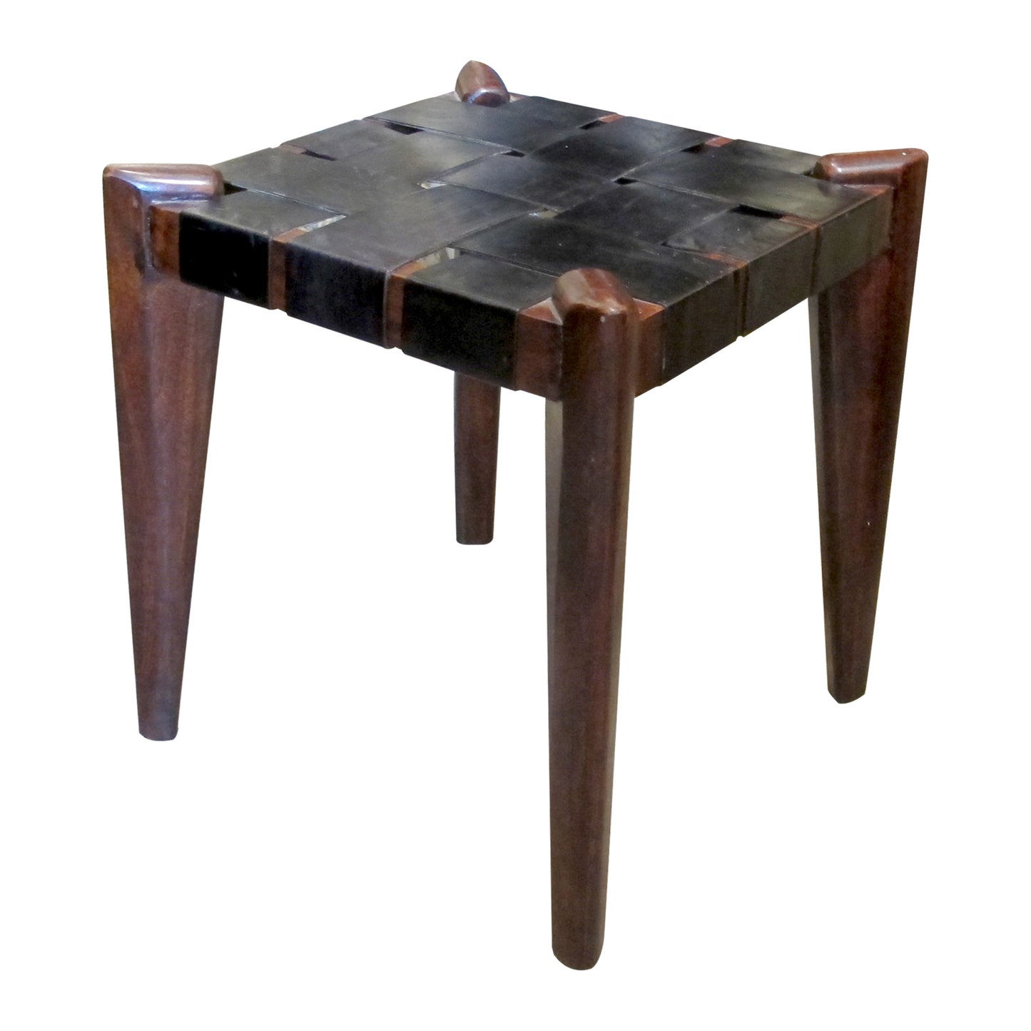 Pair of Teak and Leather Stools, 1950s, American