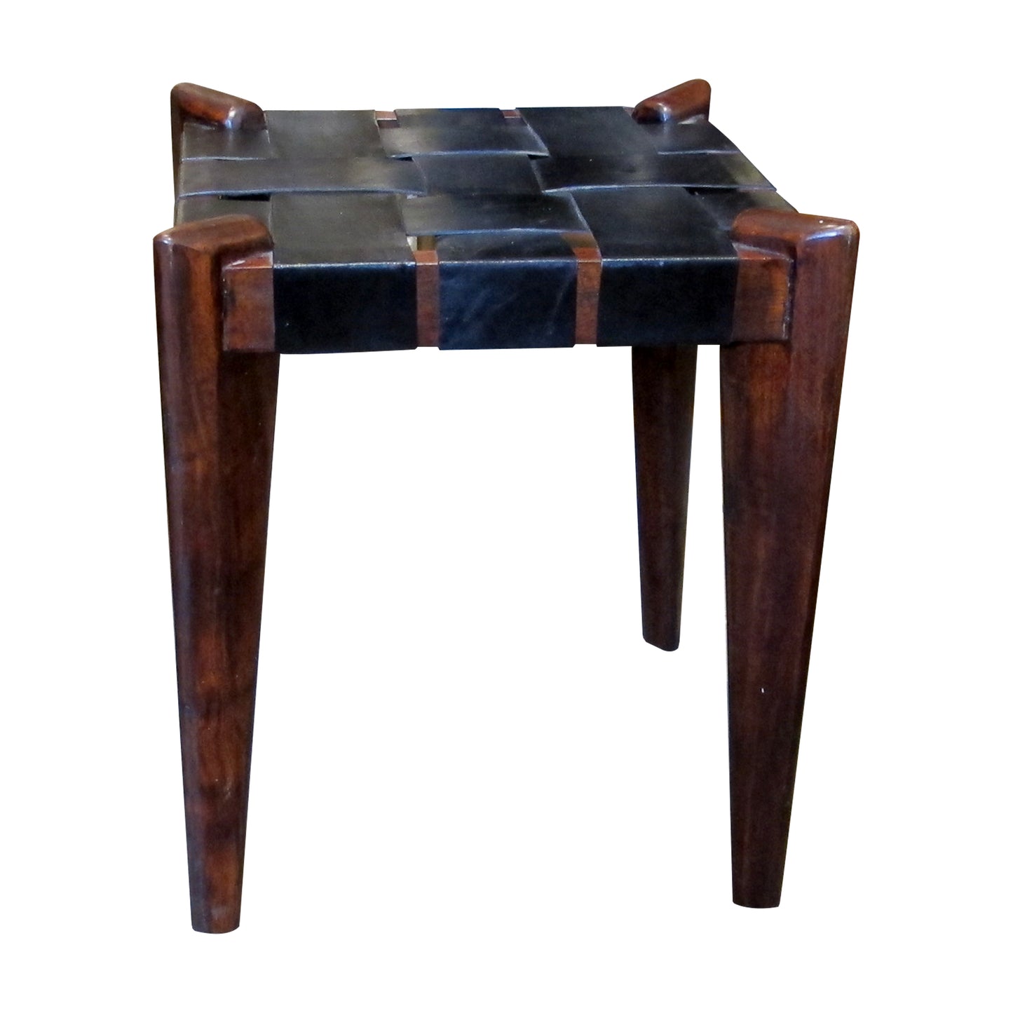 Pair of Teak and Leather Stools, 1950s, American