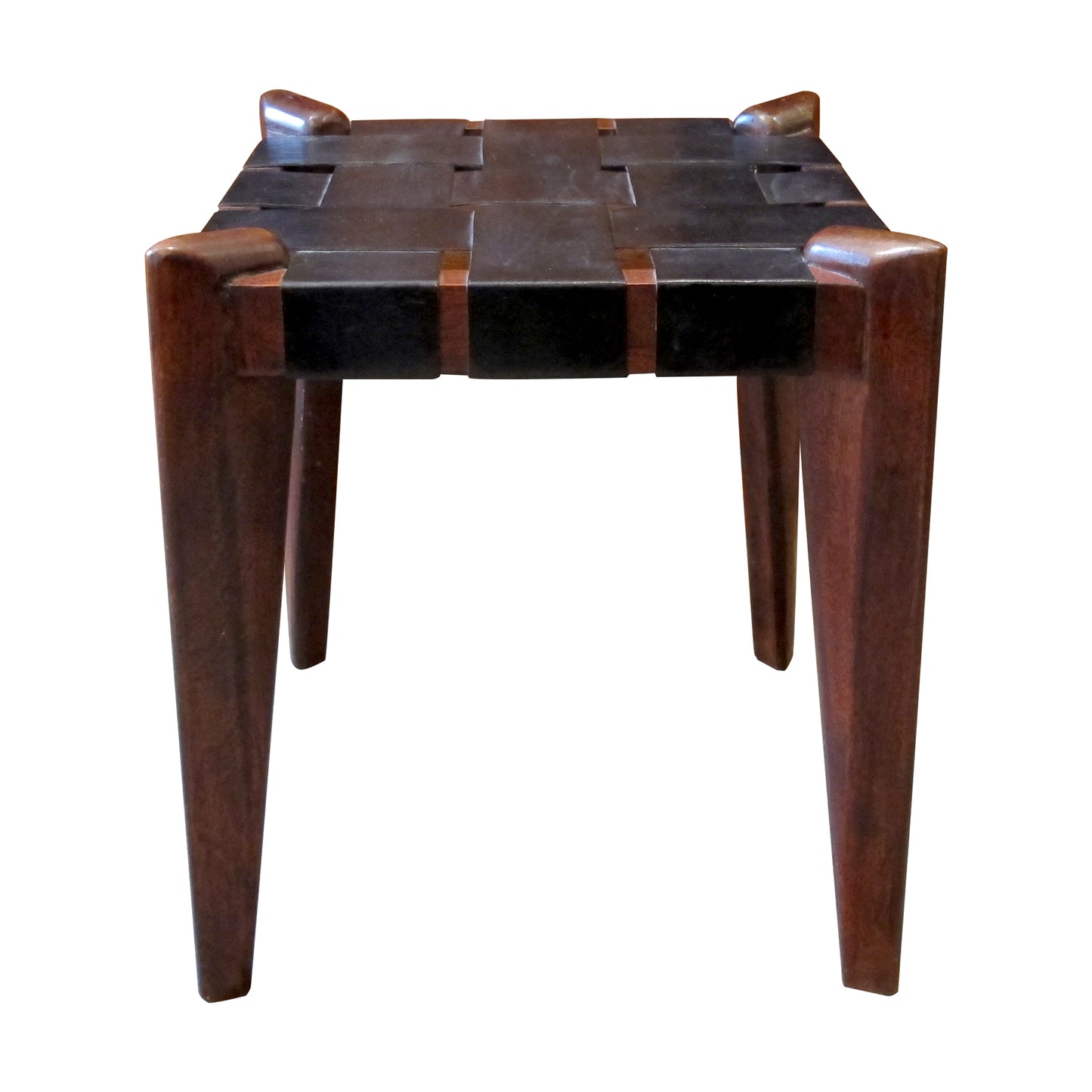 Pair of Teak and Leather Stools, 1950s, American