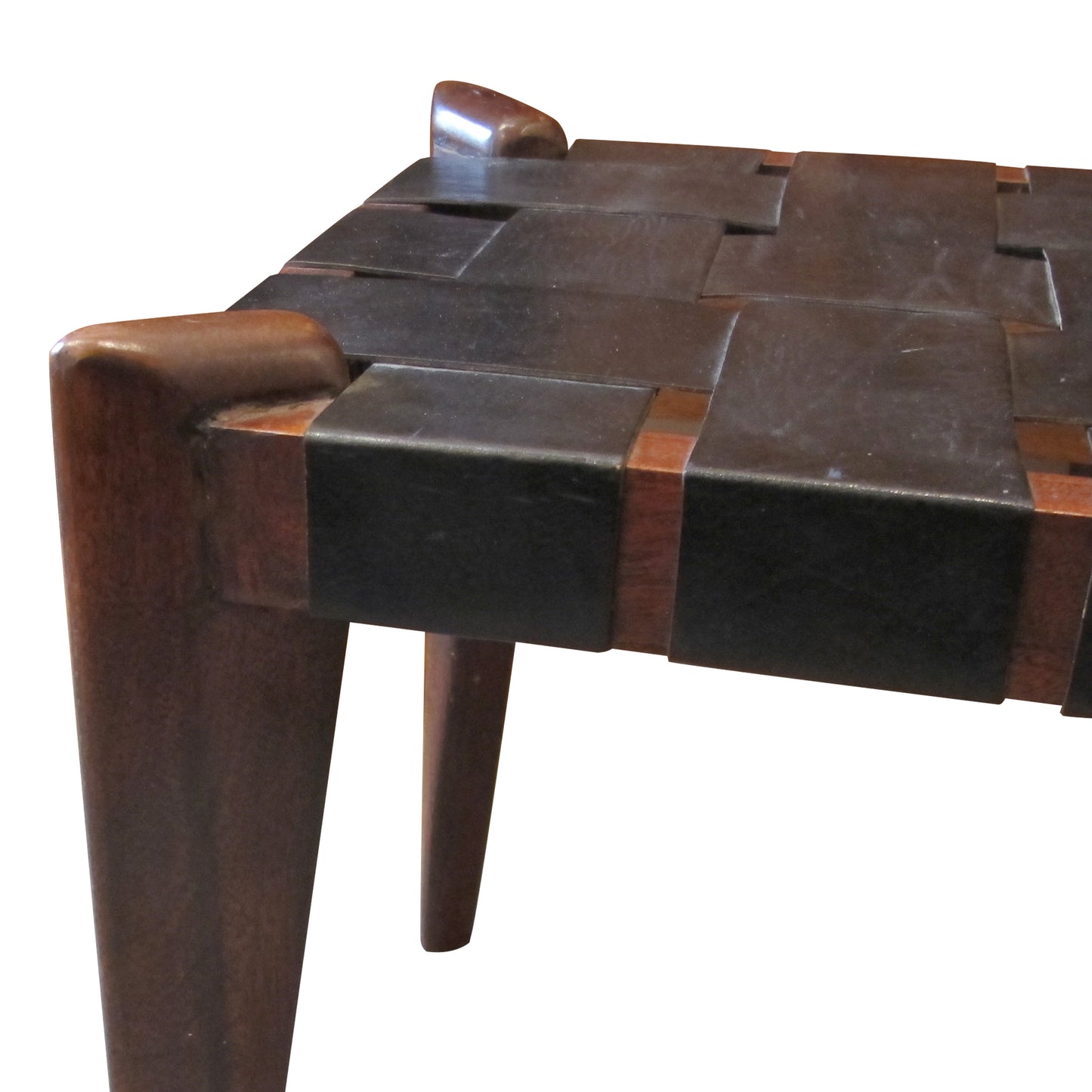 Pair of Teak and Leather Stools, 1950s, American