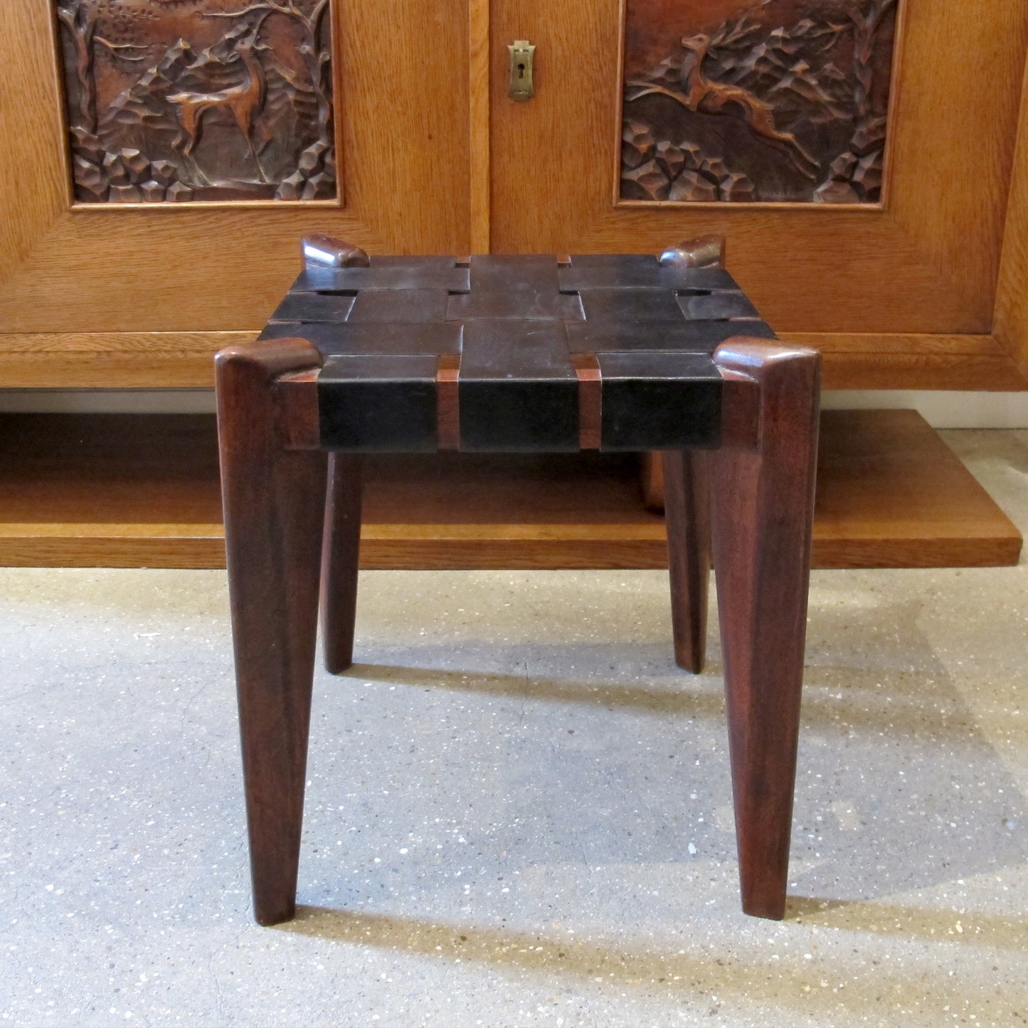 Pair of Teak and Leather Stools, 1950s, American