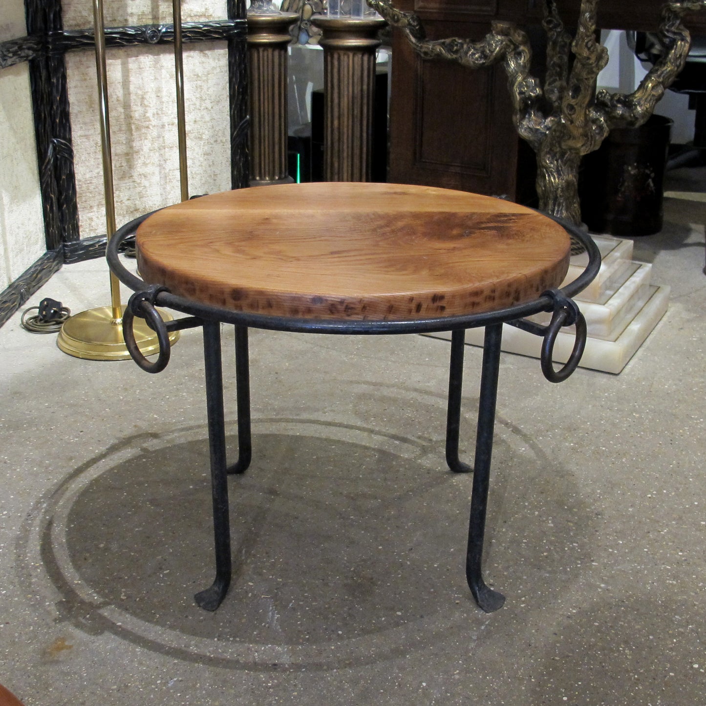 Mid-Century French Wrought Iron and Oak Coffee Table