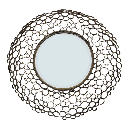 1980s Spanish Handcrafted Geometric Metal Circle Mirror