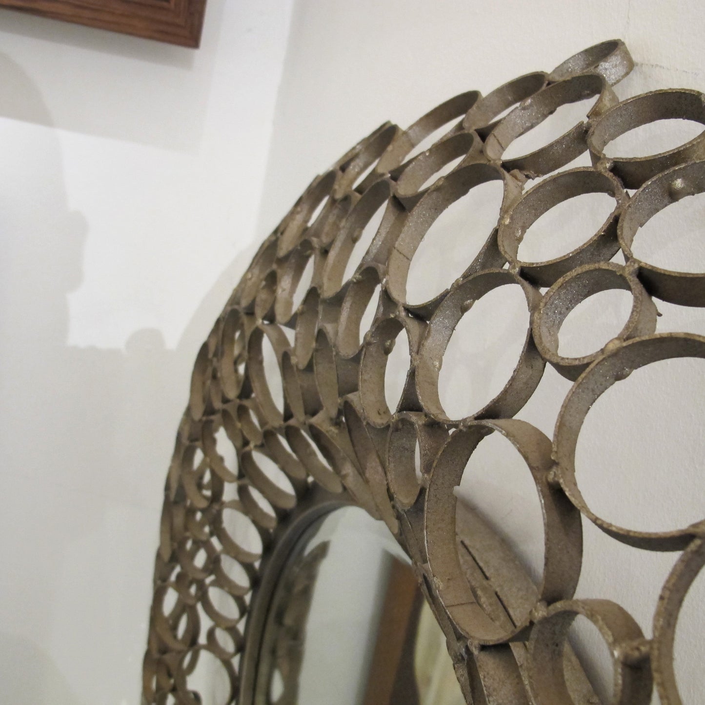 1980s Spanish Handcrafted Geometric Metal Circle Mirror