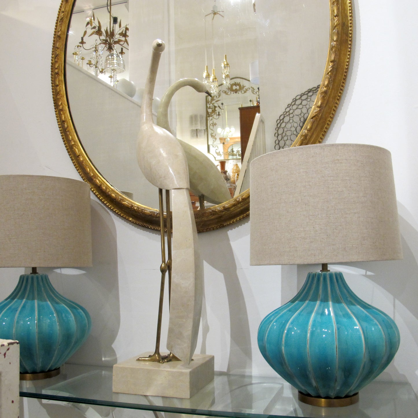 Tall Tessellated Travertine Bird Sculpture by Maitland Smith, 1970s