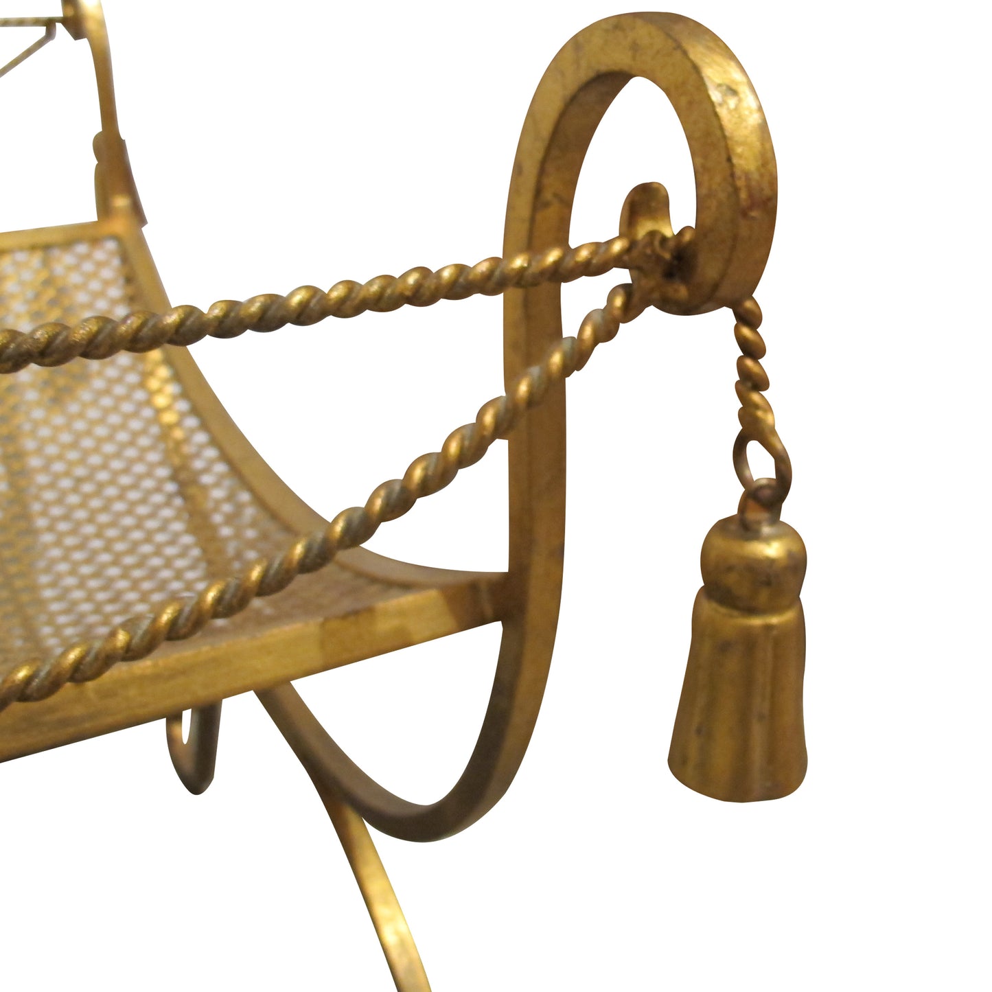 Mid-Century Italian Gilded X-Frame Curule Vanity Stool with Metal Mesh