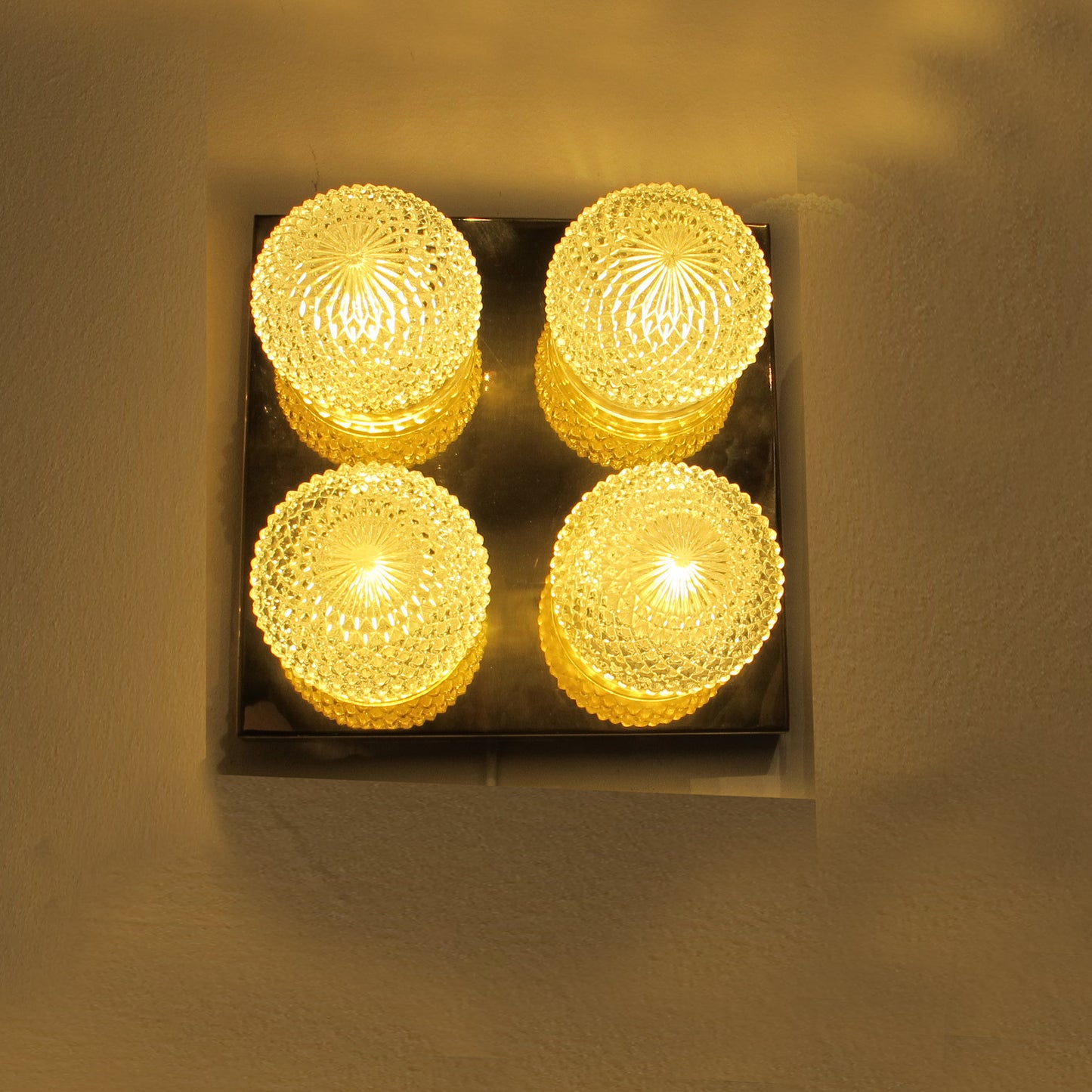 Pair of Large Vintage 1970s Brass & Glass Wall Lights with Four Globe Shades