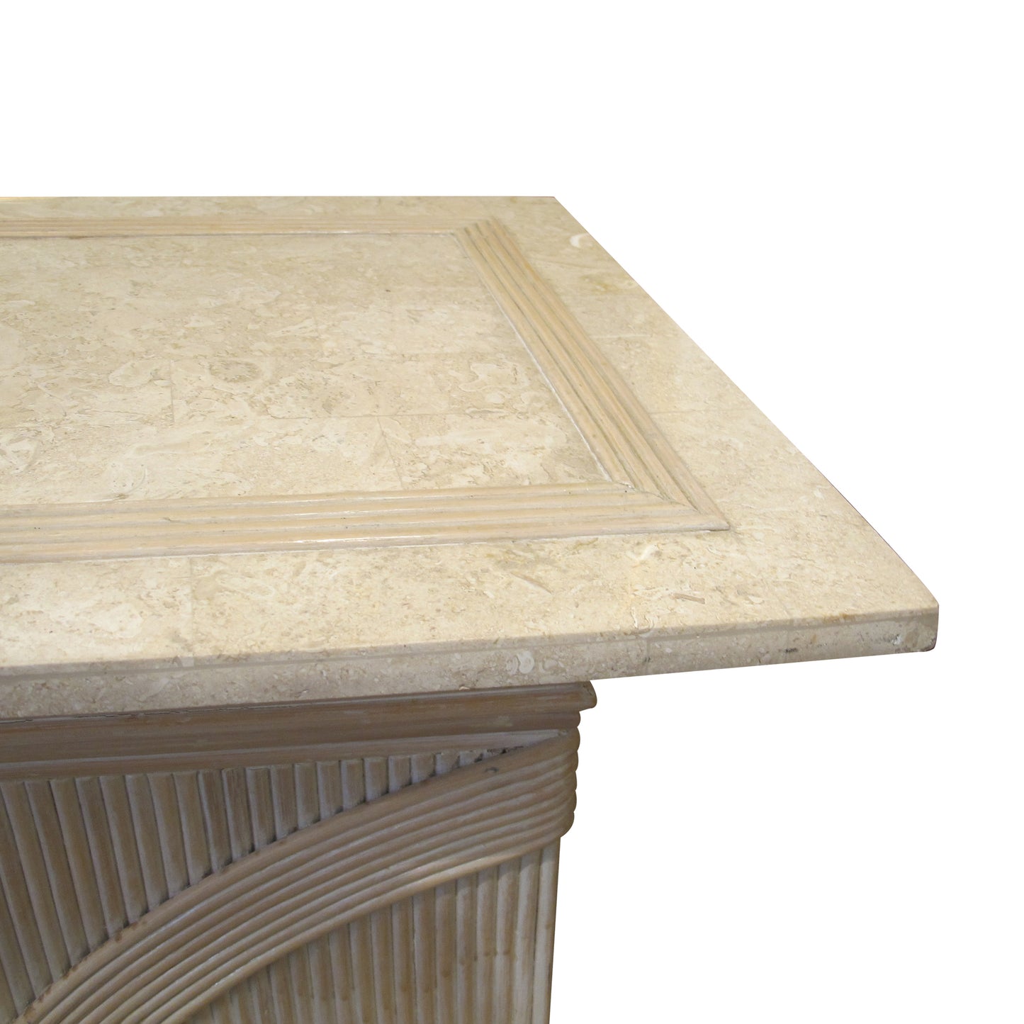 Pair of 1970s/80s Italian Rattan & Tessellated Travertine Pedestals