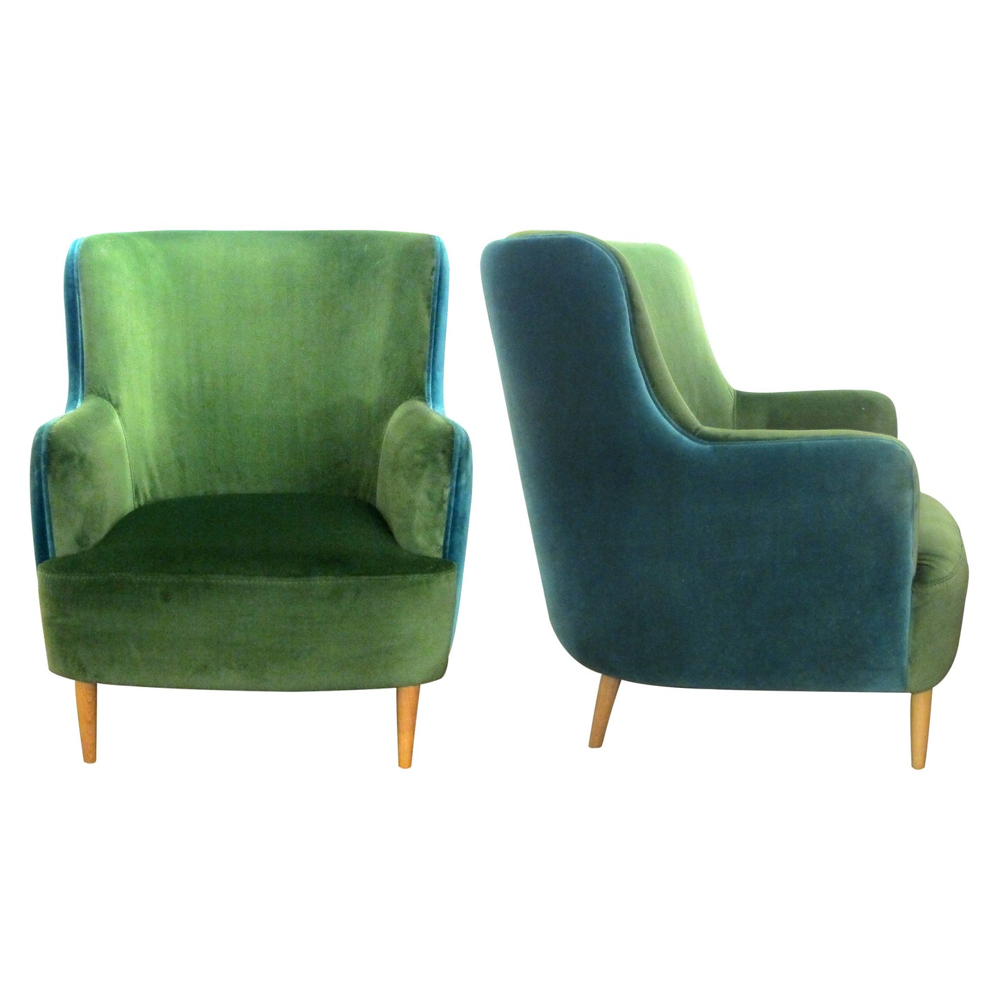 Custom Made Pair Of Armchairs Upholstered In Two Tones Fabric