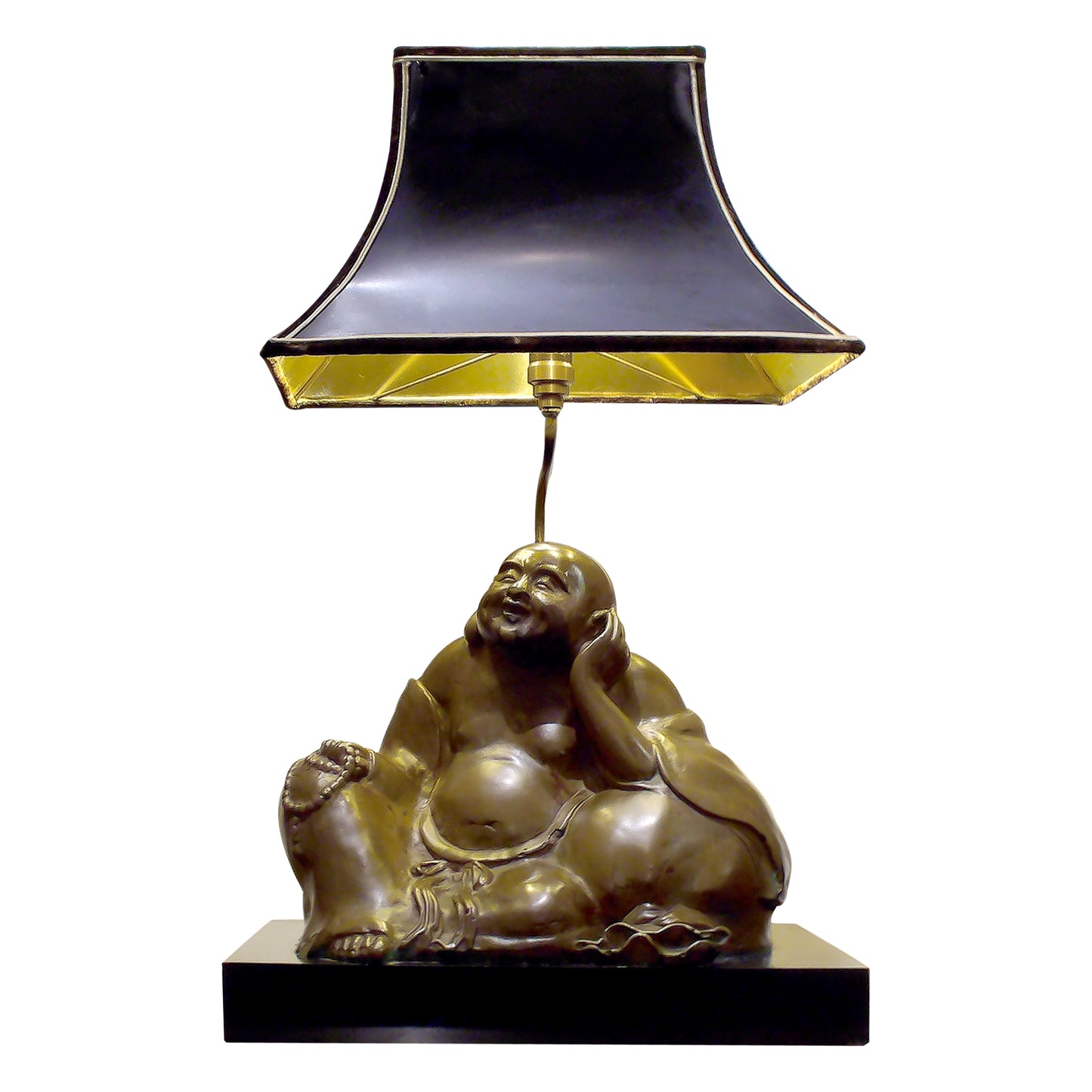 French Mid-Century Bronze Buddha Table Lamp with Pagoda Shade