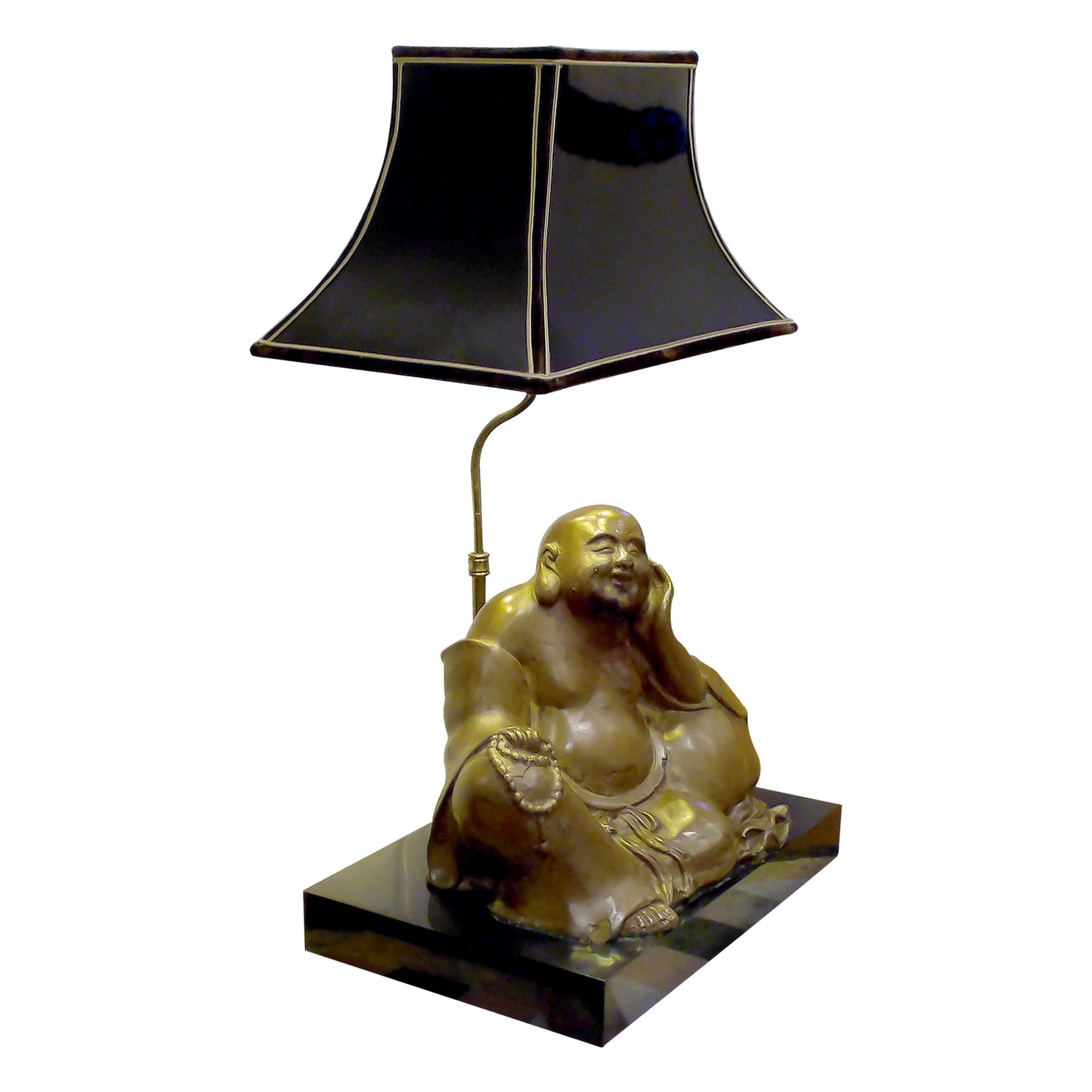 French Mid-Century Bronze Buddha Table Lamp with Pagoda Shade