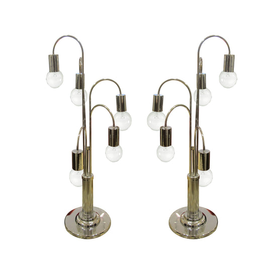 Pair of waterfall Chrome table lamps