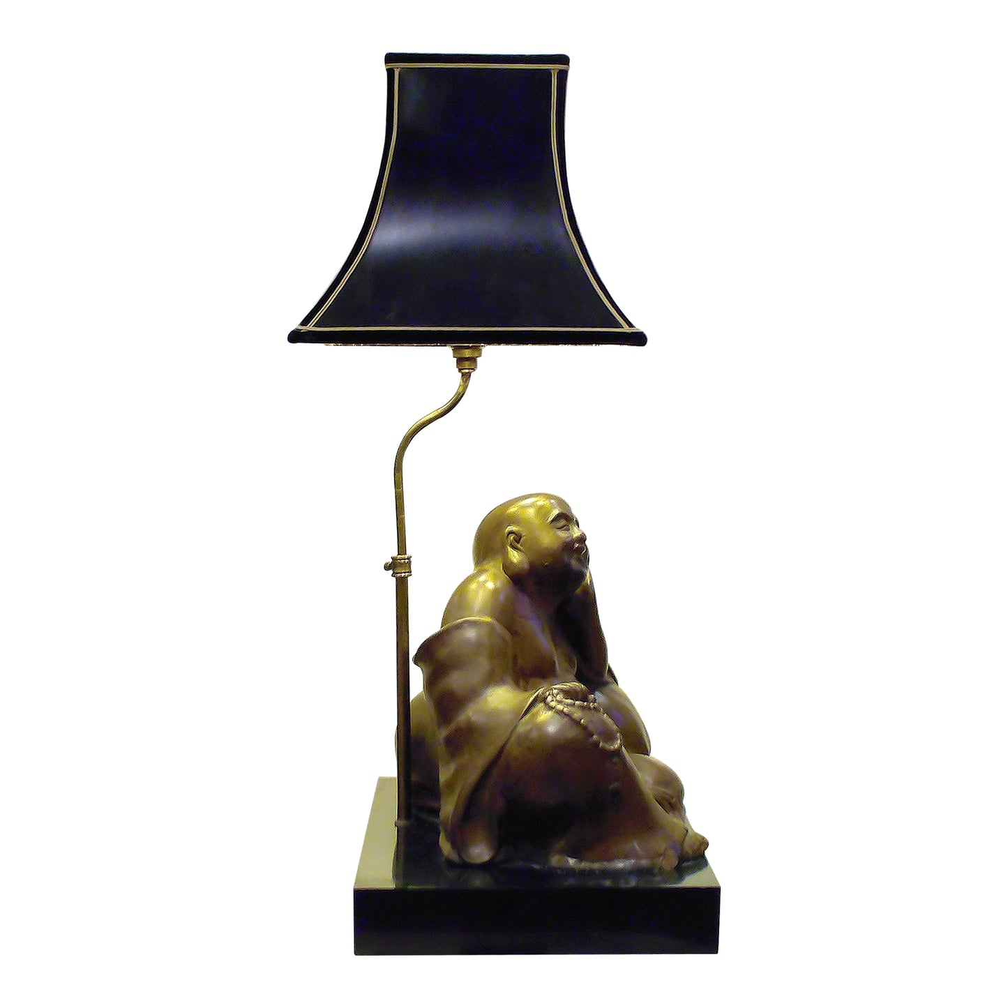 French Mid-Century Bronze Buddha Table Lamp with Pagoda Shade