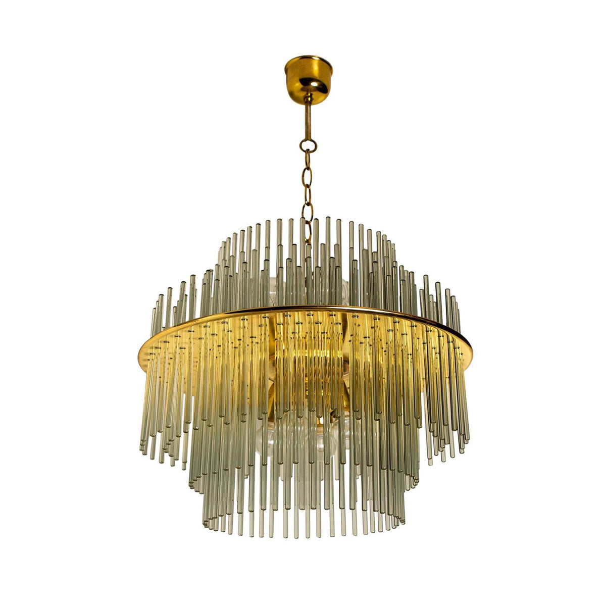 1970s Waterfall Glass Rods Chandelier Designed by G. Sciolari for Lightolier