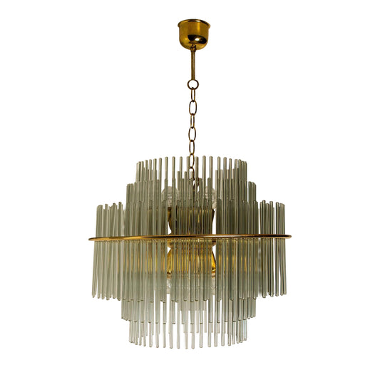 1970s Waterfall Glass Rods Chandelier Designed by G. Sciolari for Lightolier