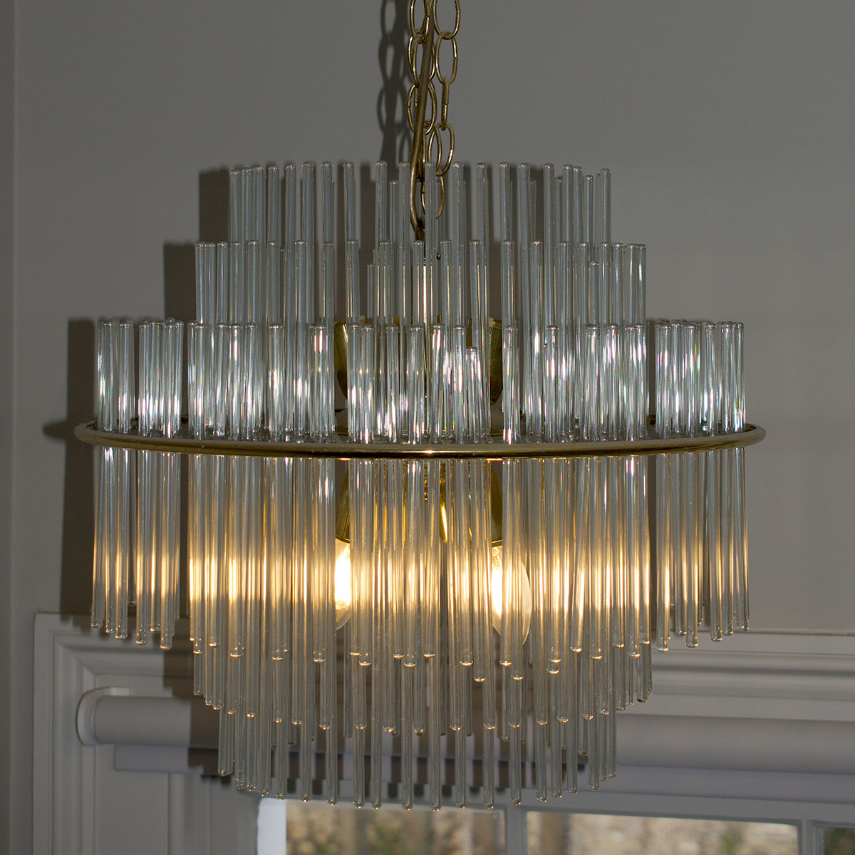 1970s Waterfall Glass Rods Chandelier Designed by G. Sciolari for Lightolier