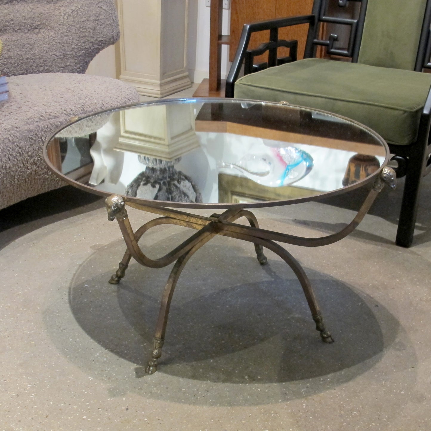 Maison Jansen Round Coffee Table with Rams head accent, 1950s