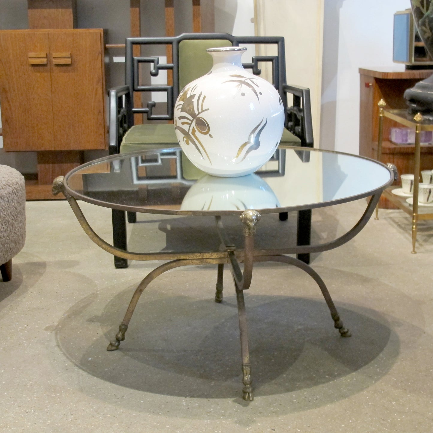 Maison Jansen Round Coffee Table with Rams head accent, 1950s
