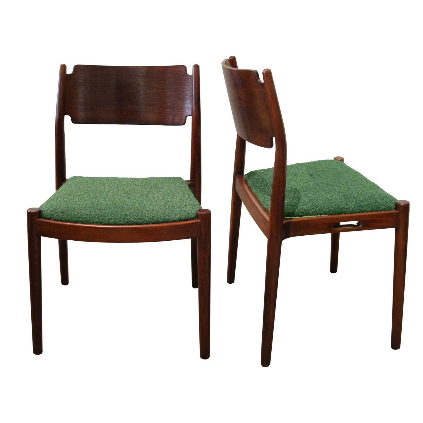 Set of 6 Danish Teak Dining Chairs in Green Bouclé, 1960s