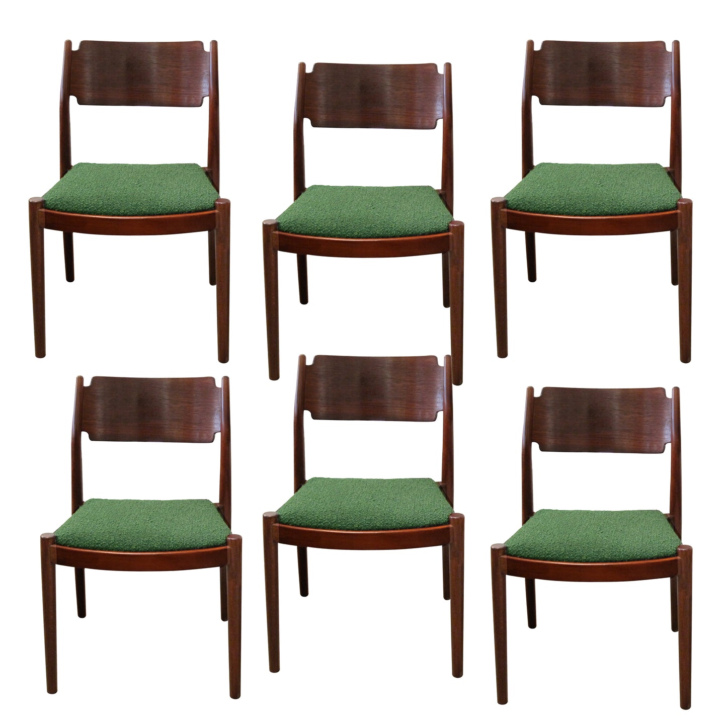 Set of 6 Danish Teak Dining Chairs in Green Bouclé, 1960s