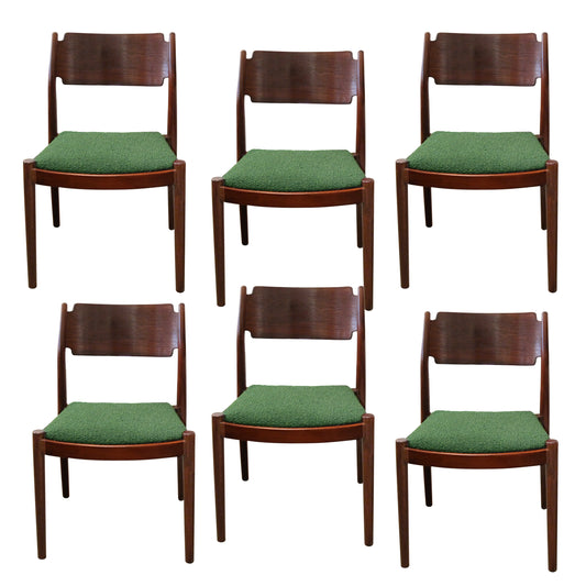 Set of 6 Danish Teak Dining Chairs in Green Bouclé, 1960s