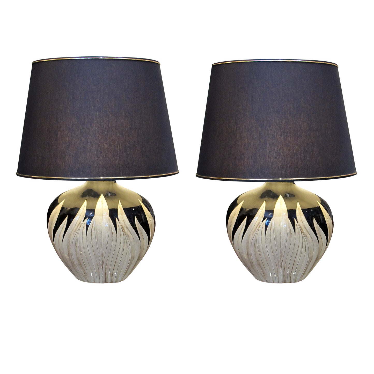 Pair of Italian Tulip-Shaped Ceramic Table Lamps, Circa 1970s