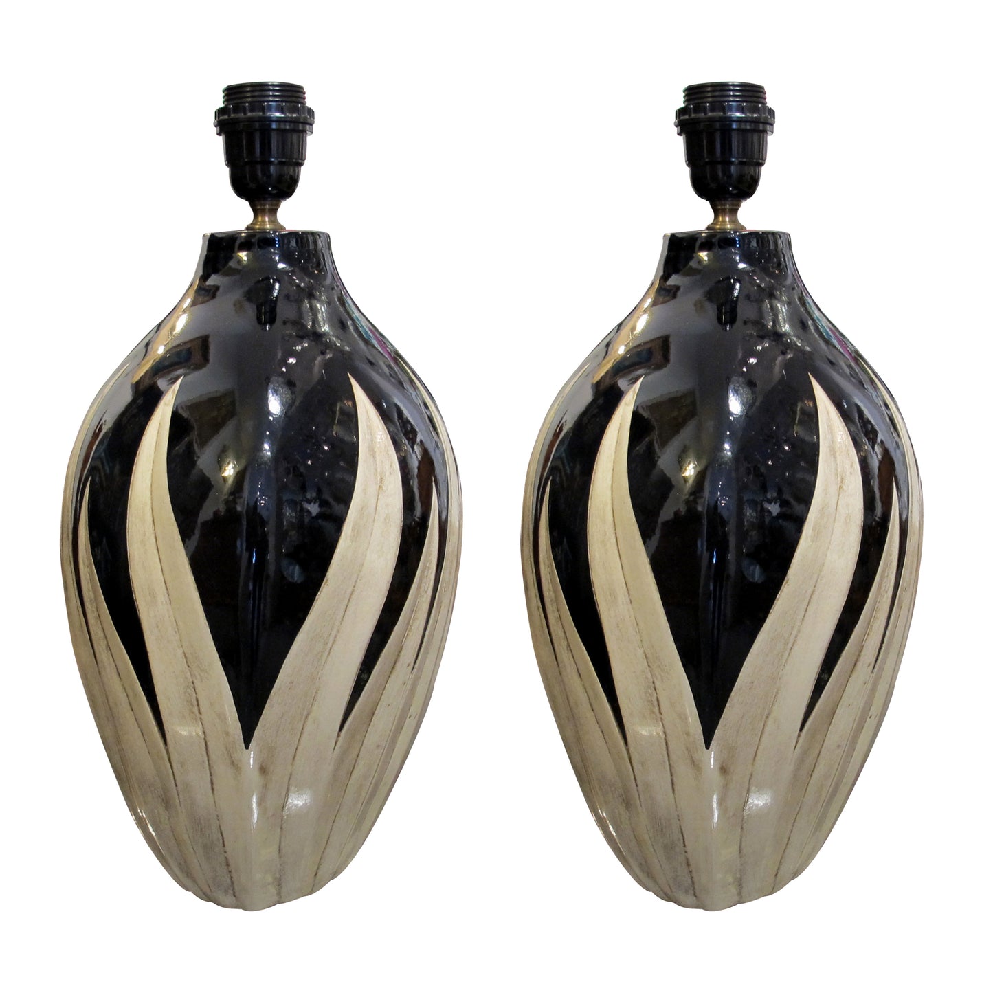 Pair of Italian Tulip-Shaped Ceramic Table Lamps, Circa 1970s