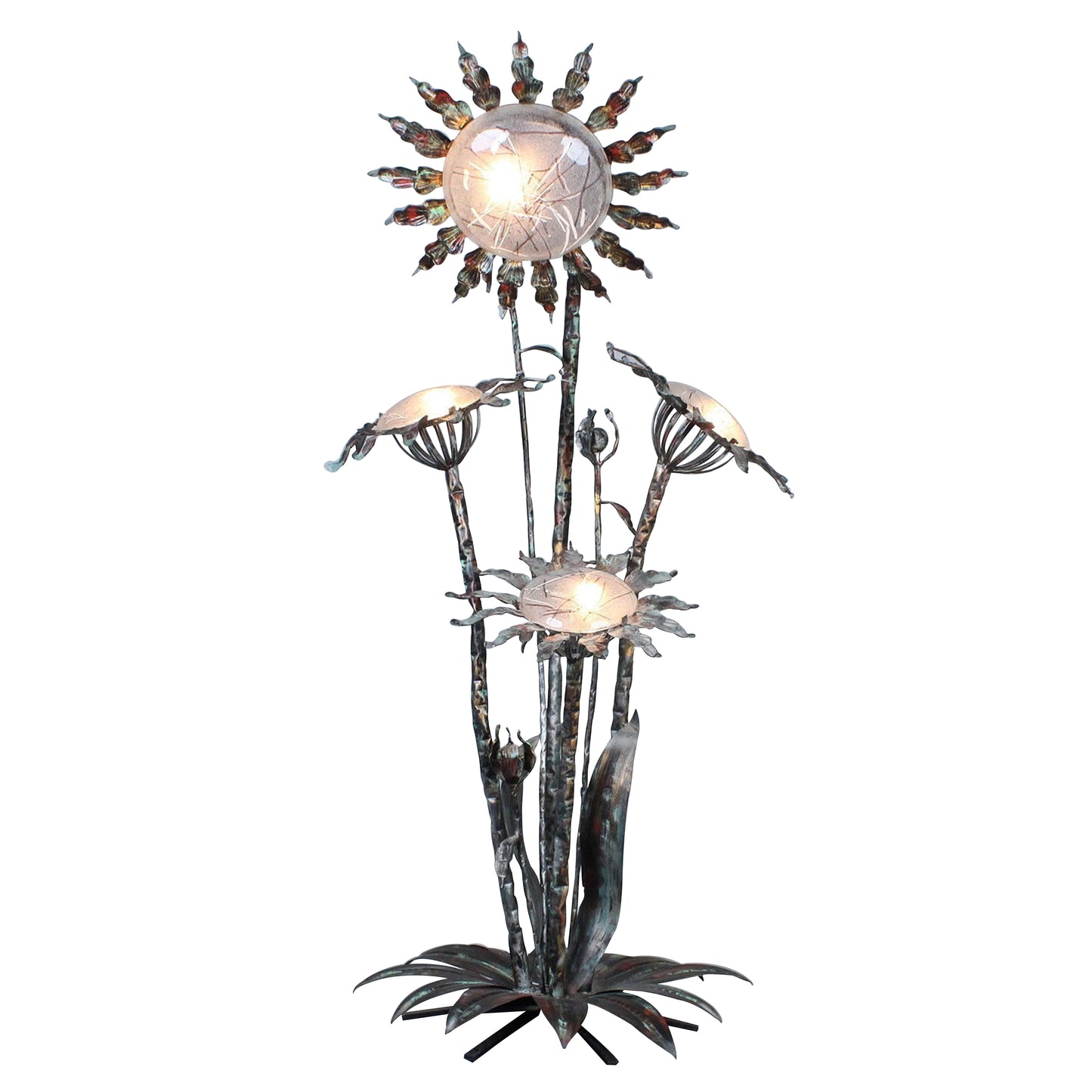 Extra Large Sculptural Wrought Iron Floor Lamp with Frosted Glass, 1970s/80s
