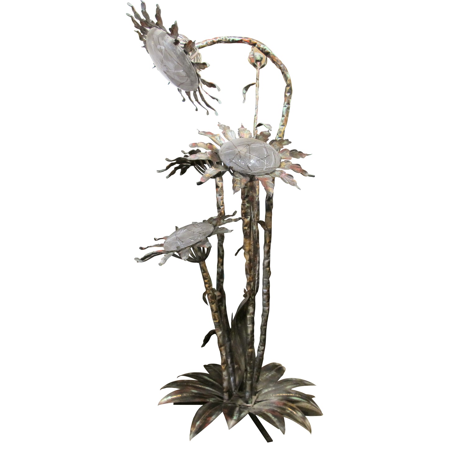 Extra Large Sculptural Wrought Iron Floor Lamp with Frosted Glass, 1970s/80s