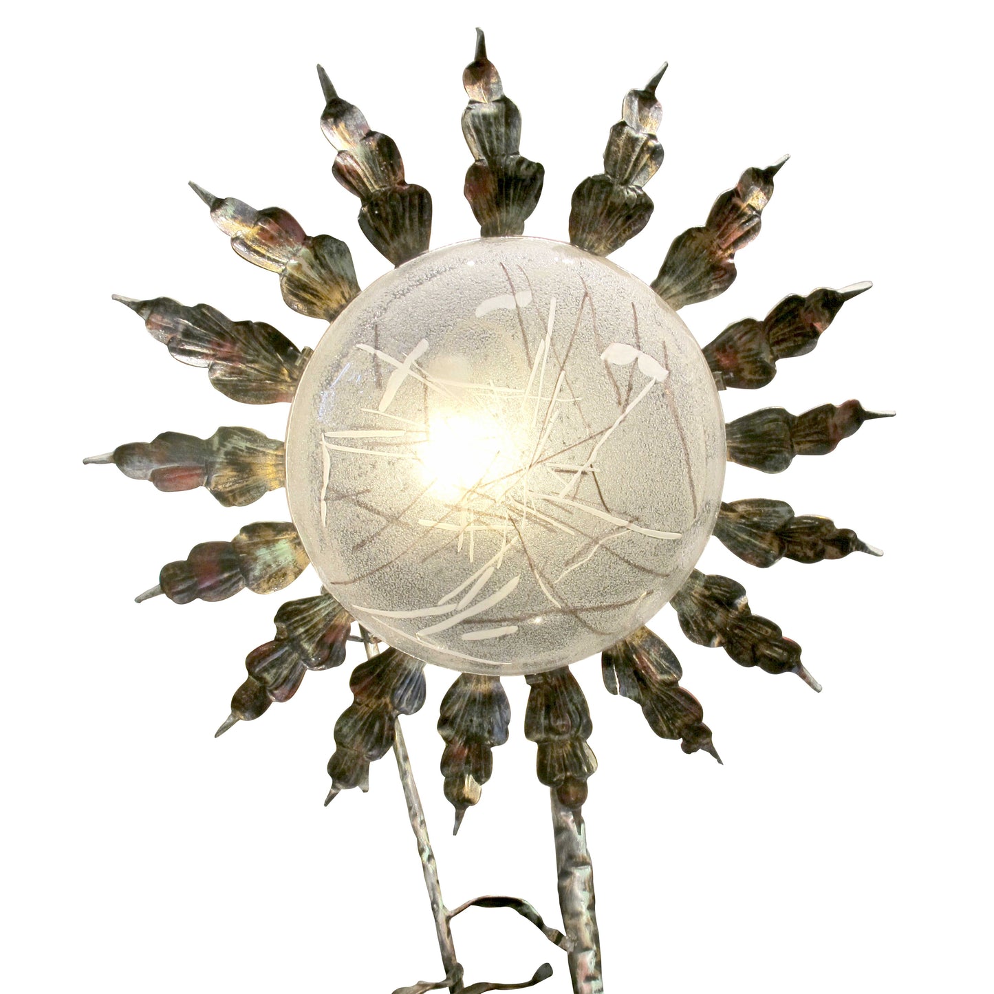 Extra Large Sculptural Wrought Iron Floor Lamp with Frosted Glass, 1970s/80s