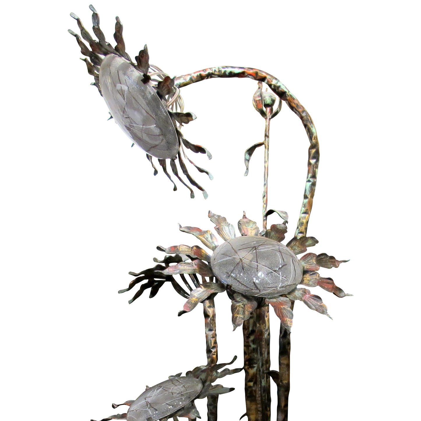 Extra Large Sculptural Wrought Iron Floor Lamp with Frosted Glass, 1970s/80s
