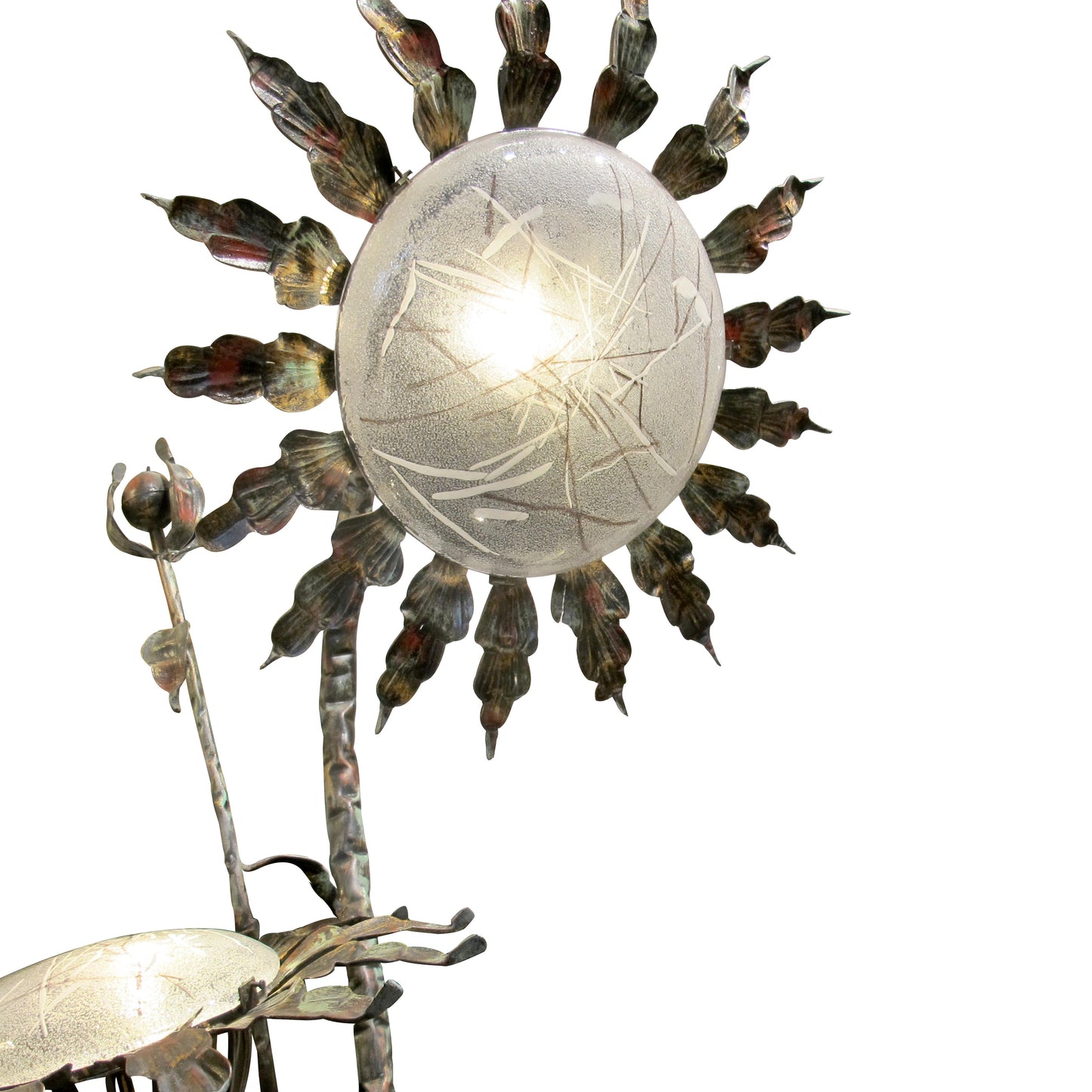 Extra Large Sculptural Wrought Iron Floor Lamp with Frosted Glass, 1970s/80s