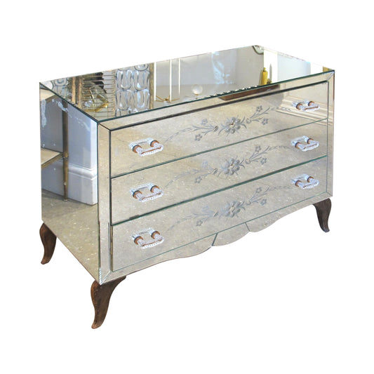 French Mirrored Chest of Drawers with Floral Detail, Circa 1950s