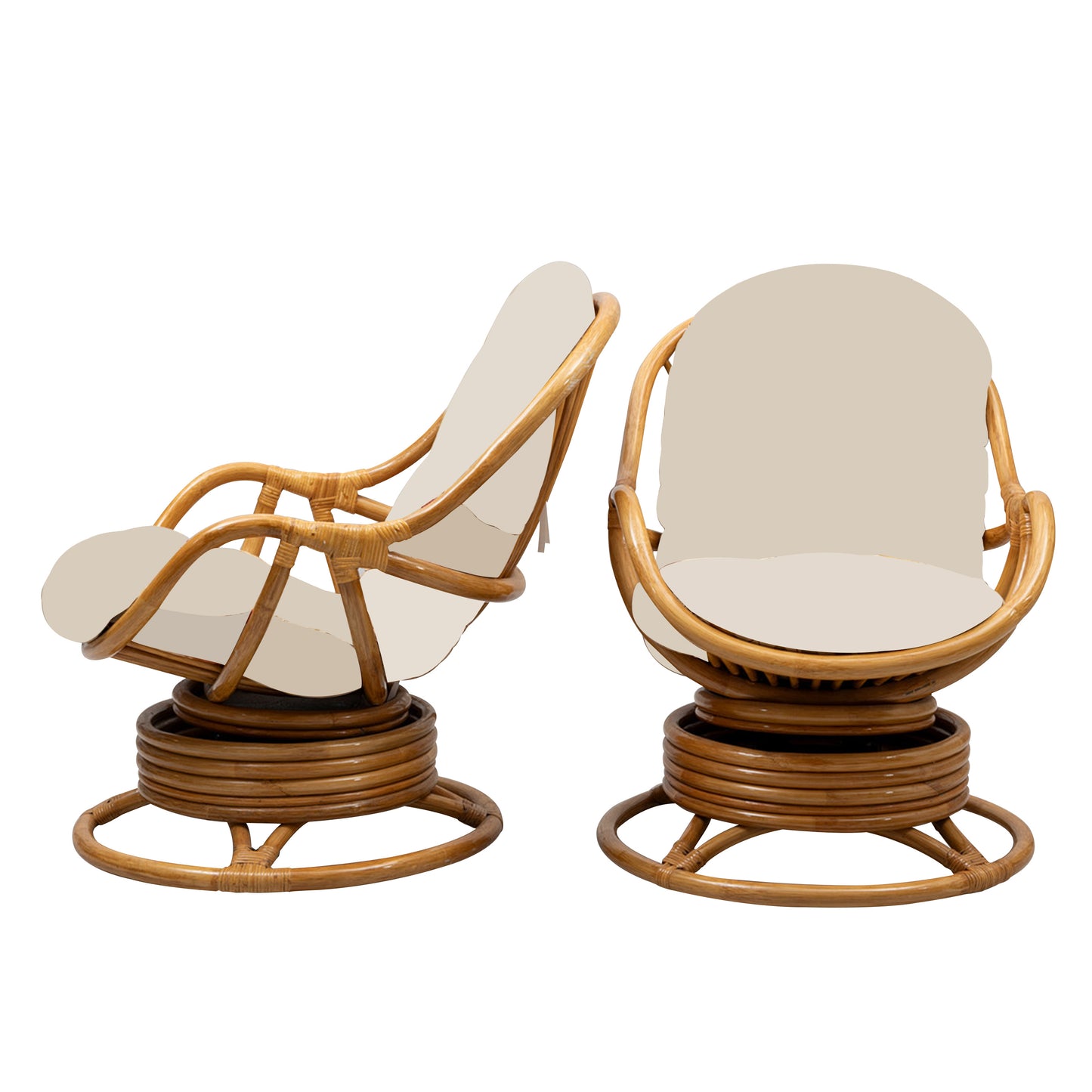 Mid-Century French Bamboo Lounge Chairs with Swivel Rocking Bases