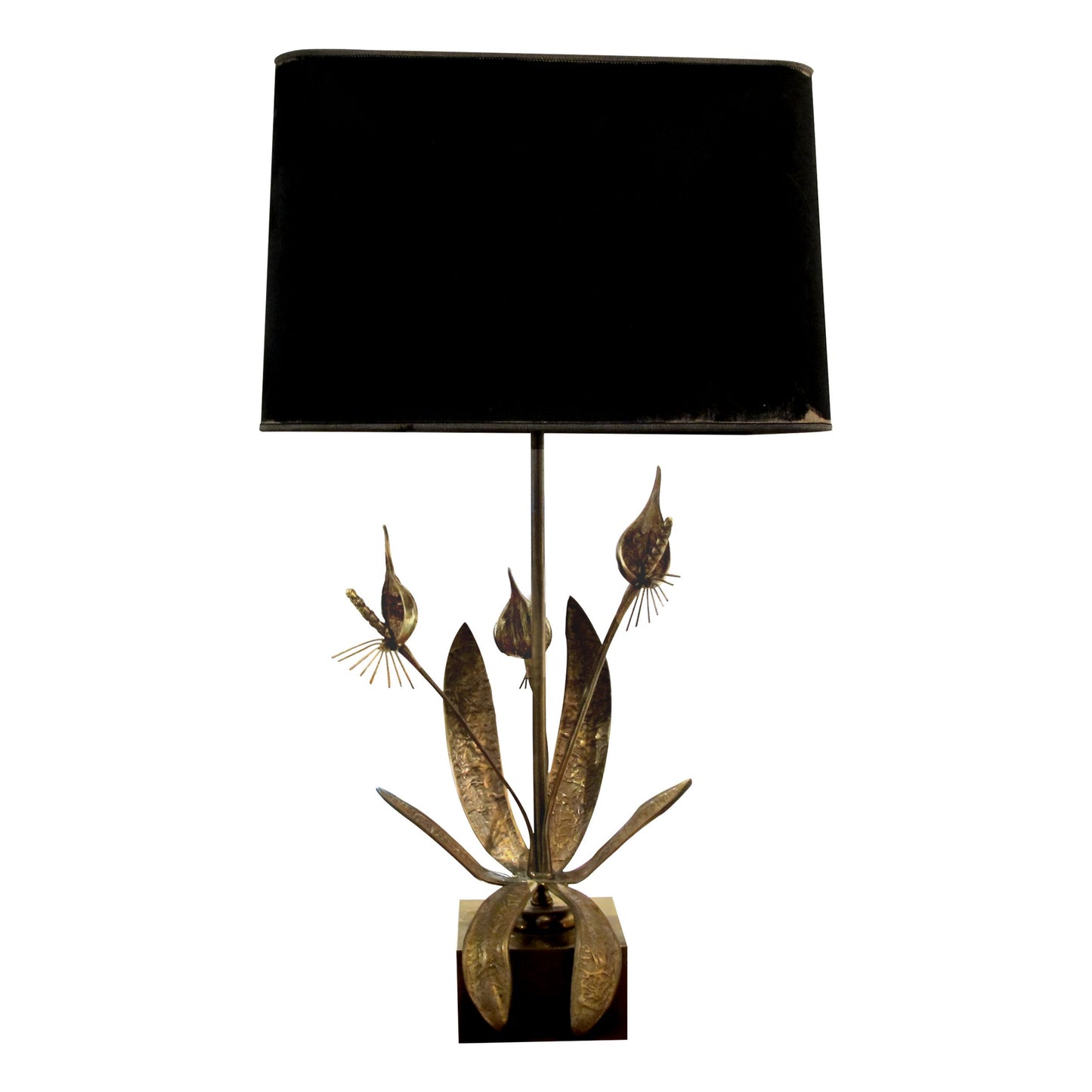 1970s Belgian, Solid Bronze Floral Table Lamp Sculpture In The Style Of Willy Daro