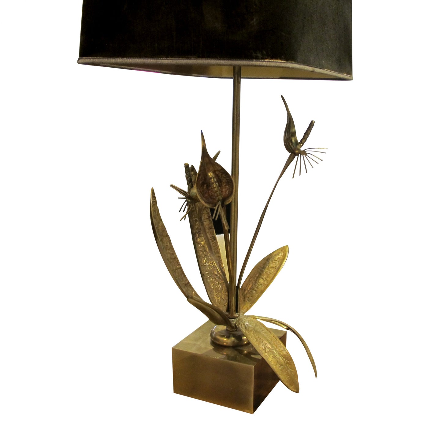 1970s Belgian, Solid Bronze Floral Table Lamp Sculpture In The Style Of Willy Daro