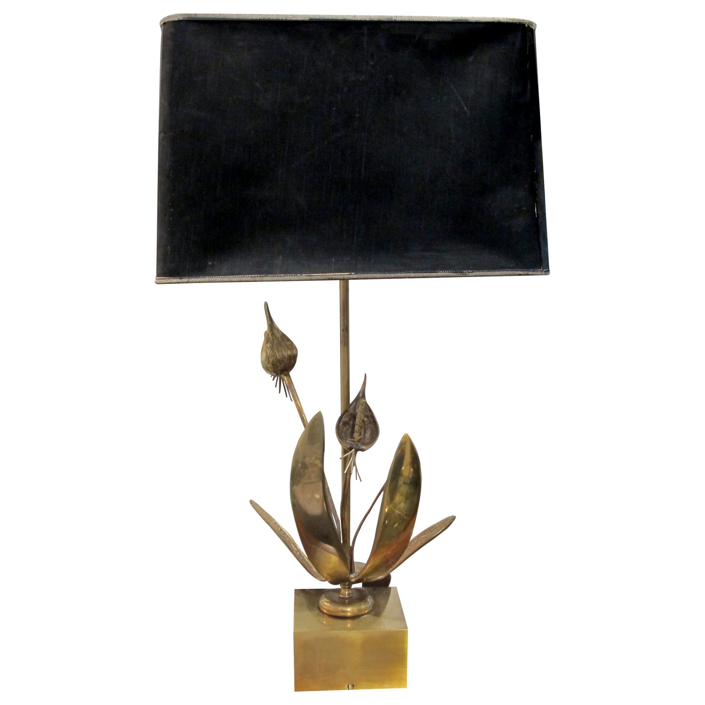 1970s Belgian, Solid Bronze Floral Table Lamp Sculpture In The Style Of Willy Daro