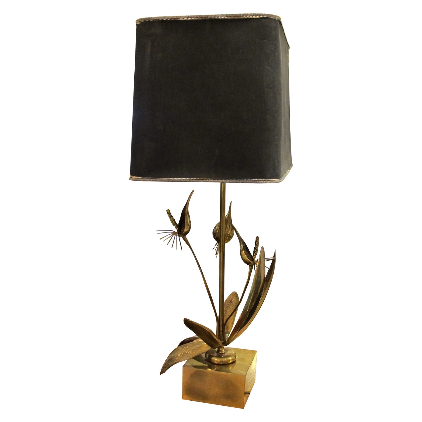 1970s Belgian, Solid Bronze Floral Table Lamp Sculpture In The Style Of Willy Daro