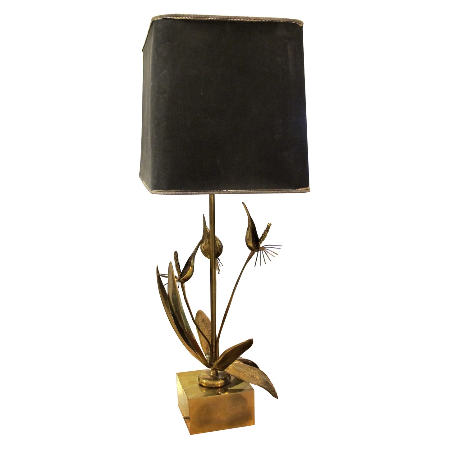 1970s Belgian, Solid Bronze Floral Table Lamp Sculpture In The Style Of Willy Daro