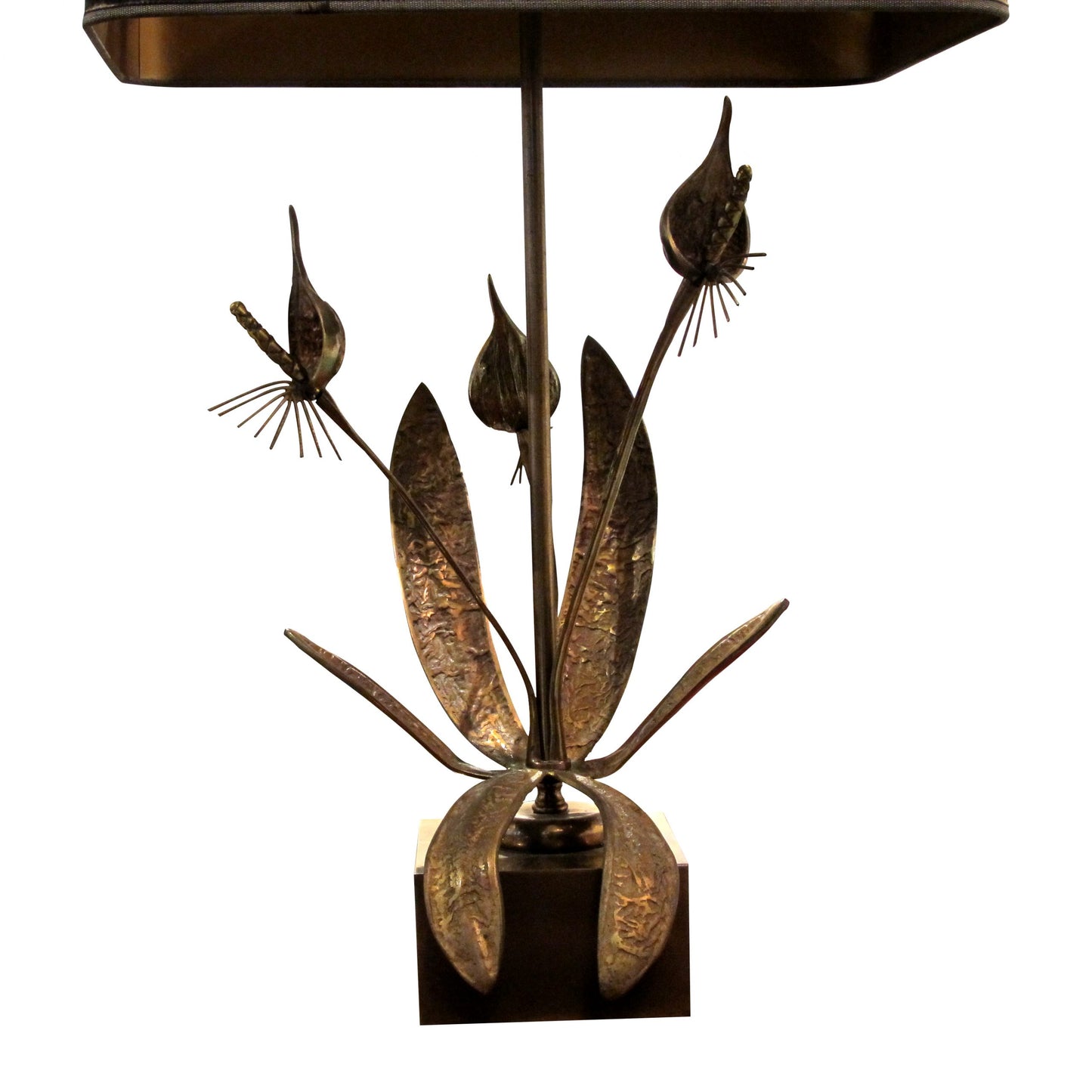 1970s Belgian, Solid Bronze Floral Table Lamp Sculpture In The Style Of Willy Daro