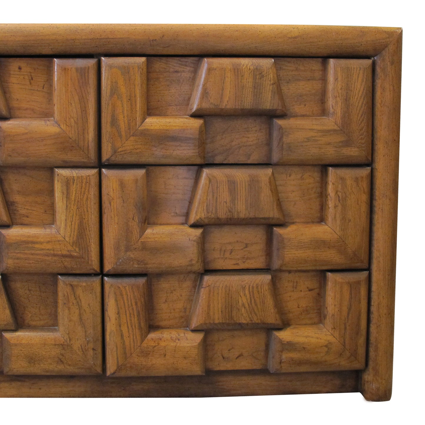 1970s Walnut Brutalist Sideboard with Nine Drawers