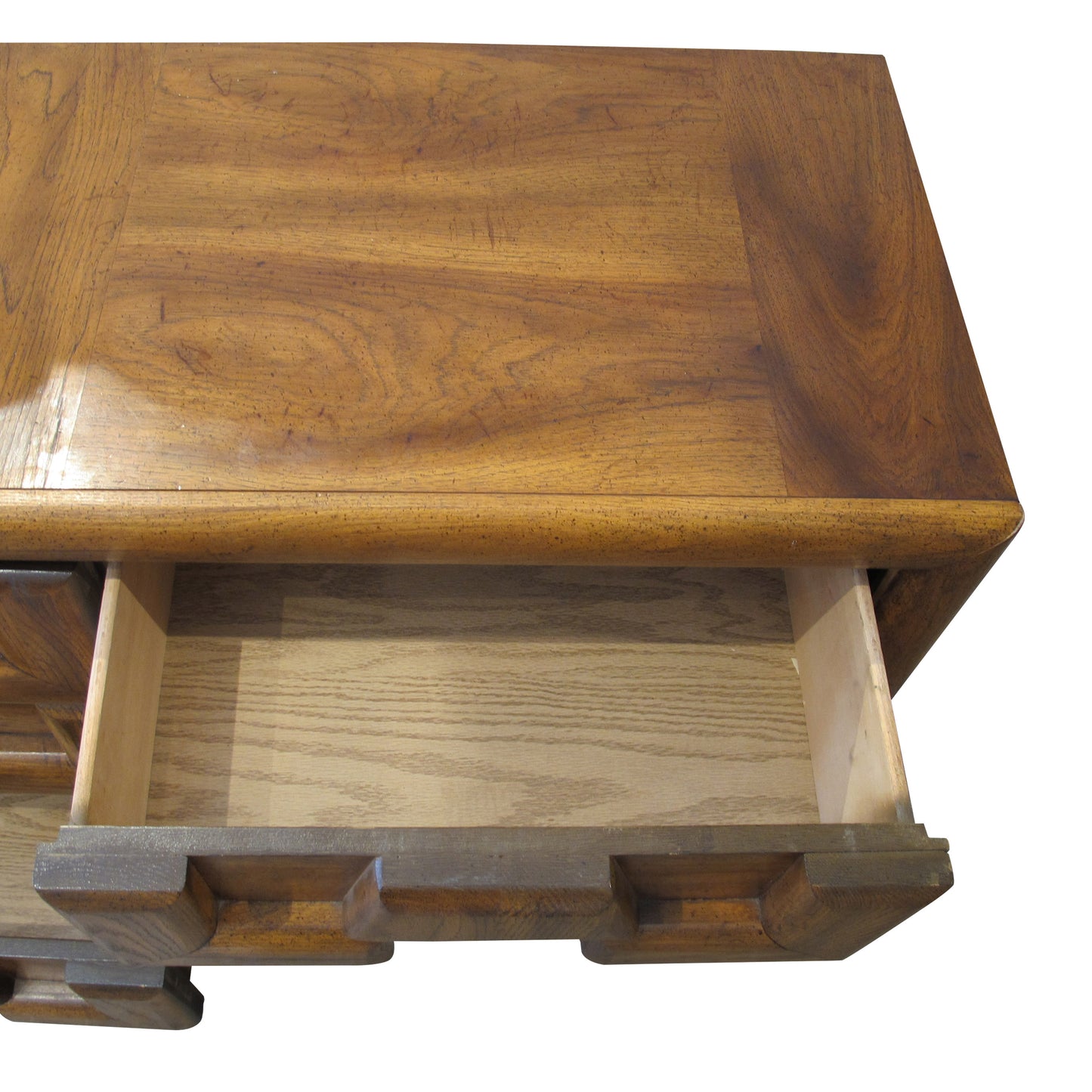 1970s Walnut Brutalist Sideboard with Nine Drawers