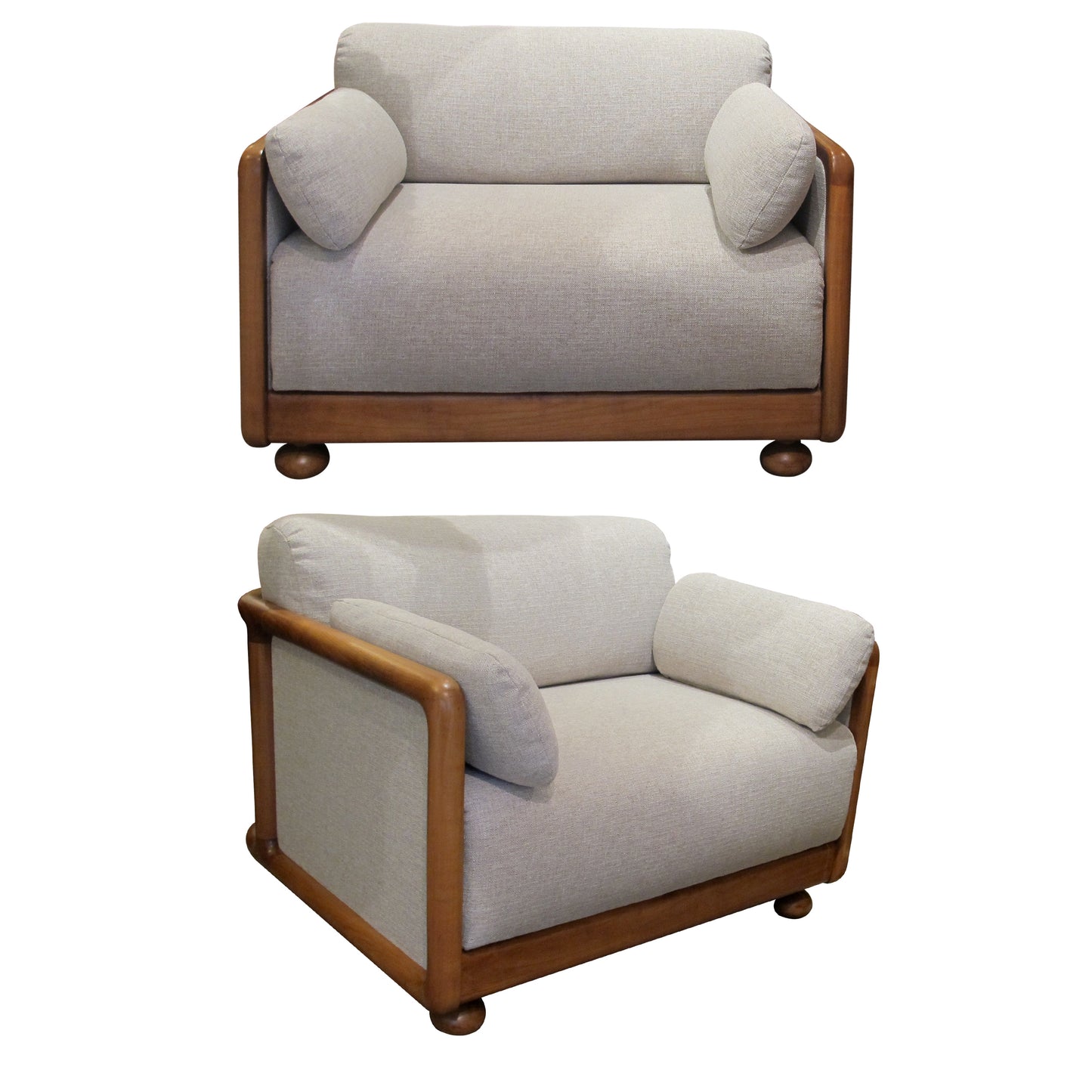 1960s Large Pair of Armchairs with Curved Teak Frame, German