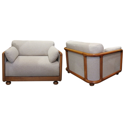 1960s Large Pair of Armchairs with Curved Teak Frame, German