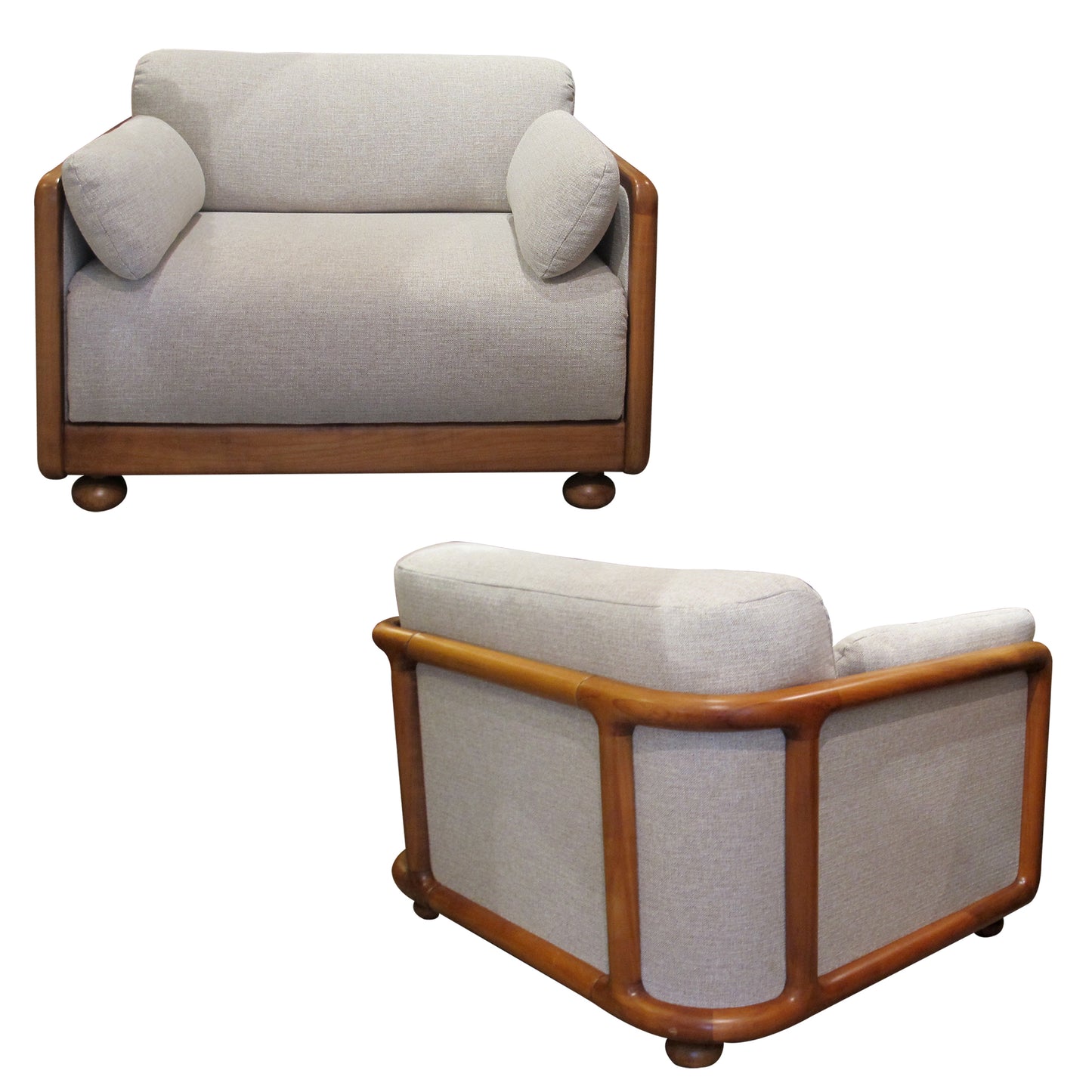 1960s Large Pair of Armchairs with Curved Teak Frame, German